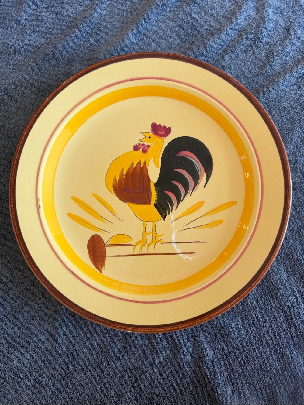 Vintage Stangl Rooster Dinner Plate in Yellow, Black and Brown